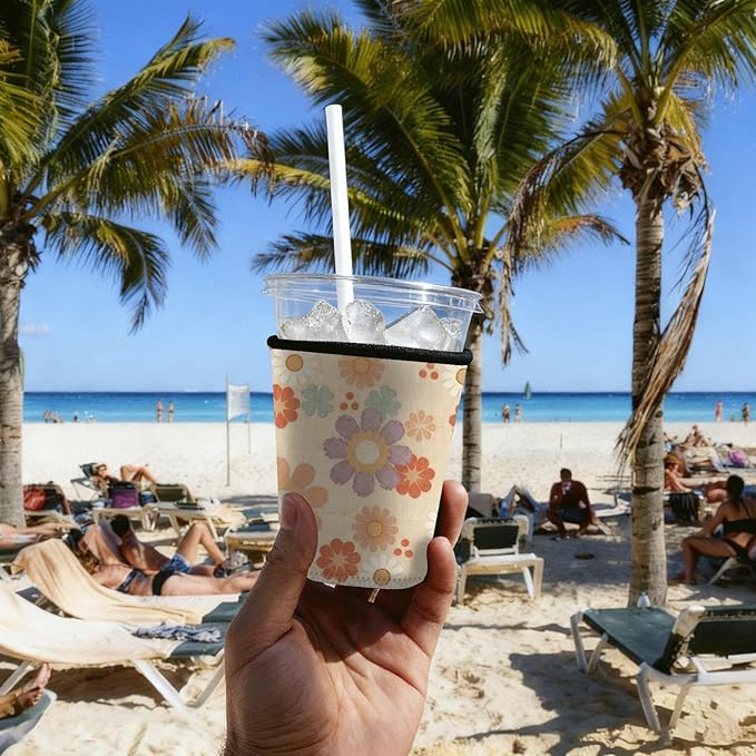 Neoprene Iced Coffee Sleeve 3 Pack, Reusable Insulated Cup Holder with Vintage Floral Pattern, Fits 16–32 oz Tumblers, Compatible with Starbucks & Dunkin