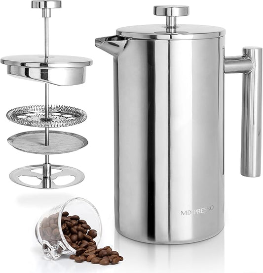 Mixpresso Large Stainless Steel French Press Coffee Maker 50 Oz 1500ml, Double Wall Insulated French Press Stainless Steel, Easy Clean Tea Brewer, Easy Press Durable Metal Coffee Press