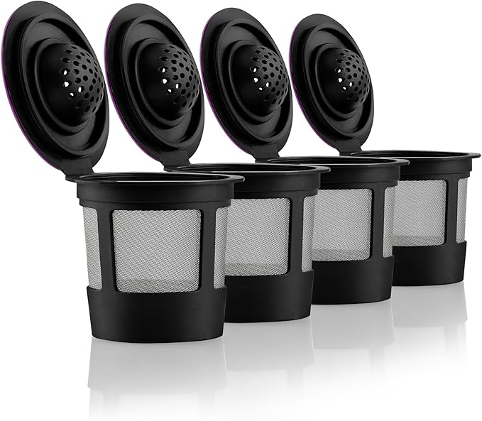 4 Black Reusable K Cups for Keurig Coffee Makers - Compatible with Keurig K-Classic, K-Select, K-Duo, K-Elite, K-Latte and K-Café