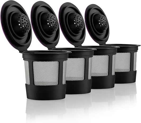4 Black Reusable K Cups for Keurig Coffee Makers - Compatible with Keurig K-Classic, K-Select, K-Duo, K-Elite, K-Latte and K-Café