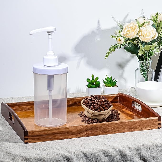 Uceoo Coffee Syrup Dispenser, Plastics Syrup Bottle with Plastic Pump, 33.8 Oz Large Capacity Circular Syrup Pump Dispensers for Coffee Bar, Simple Pump Bottle for Honey, Condiments, Salad Dressings