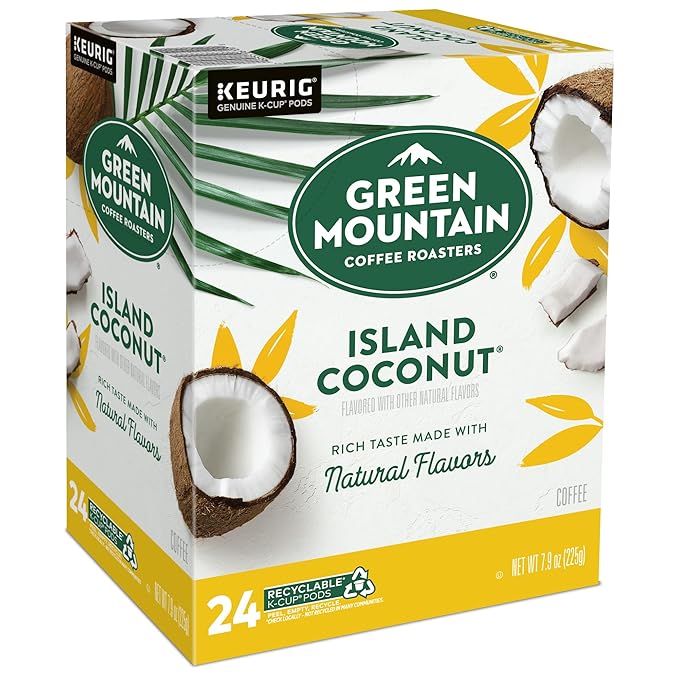 Green Mountain Coffee Roasters Island Coconut Keurig Single-Serve K-Cup Pods, Light Roast Coffee, 96 Count (4 Packs of 24)
