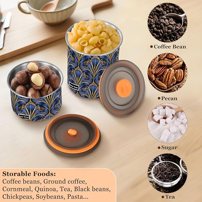 ALAZA Royal Blue & Golden Art Deco Floral Kitten Cats Airtight Coffee Bean Canister Customed 900ml Food Storage Containers with Lids For Gournd, Tea, Sugar, Flour, Rice, Cereal, Candy Cookie Jar