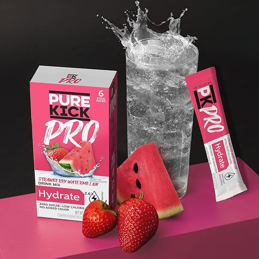 PURE KICK PRO Hydration Electrolyte Drink Mix, Strawberry Watermelon, Includes 1 Box with 6 Packets in Each Box