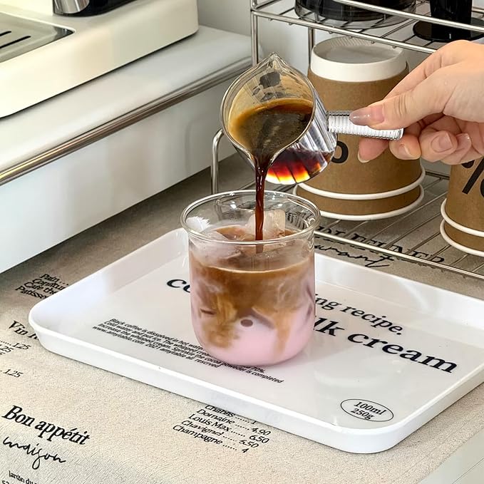 Espresso Cups Set of 2, 4 OZ Glass Double Spouts Cups, Shot Glasses, Milk Cup with Glass Handle for Dishwasher Safe, Espresso Accessories for Machine, Demitasse Cups, Small (Clear)