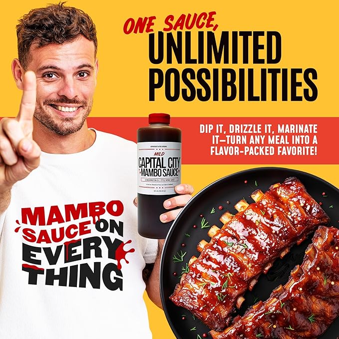 Capital City Mambo Sauce Mild, Washington DC Wing Sauces, Perfect Condiment for Wings Chicken Pork Beef Seafood Burgers Rice or Noodles, 32 oz