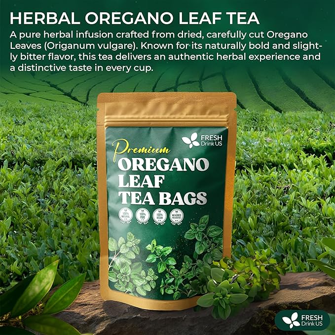FreshDrinkUS, Oregano Leaf Tea | 75 Tea Bags – Pure Herbal Infusion from Origanum vulgare - Naturally Bold & Aromatic Flavor - Premium Quality, Sustainably Sourced. Vegan