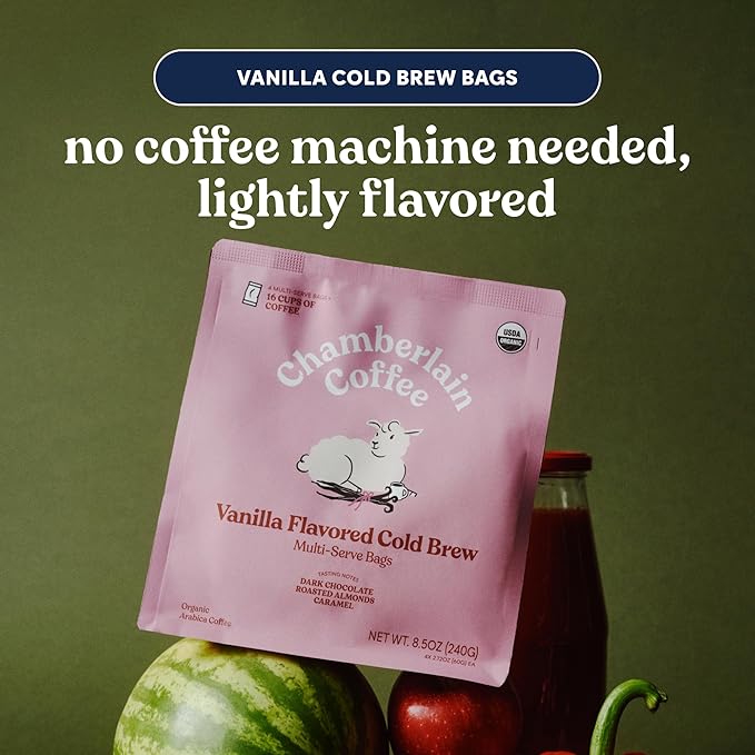 Chamberlain Coffee Fluffy Lamb Vanilla XL Cold Brew Bags - Premeasured, Ready to Brew Coffee Packs - Contains 4 XL Cold Brew Bags, Makes 4 Cups of Coffee Per Bag - 8.5 Oz