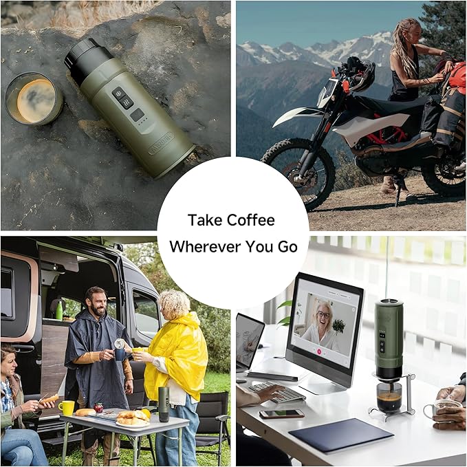 HIBREW H4C Explorer - Portable Electric Espresso Maker, USB-C Rechargeable for Coffee Pods & Ground Coffee, Compact for Home and Travel, with Foldable Holder & Carrying Case