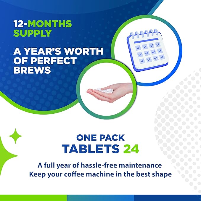 Whirl Fresh Coffee Machine Descaler Tablets – 24 Count, Coffee Maker Cleaner Tablets Compatible with All Major Brands Including Breville, Nespresso, Keurig, Ninja, Philips,Miele, Delonghi & more