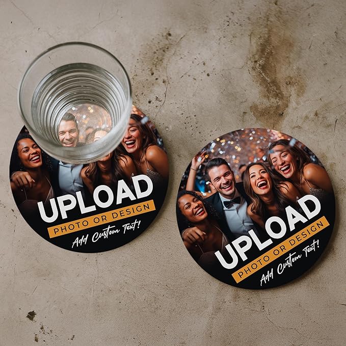 100-Pack, Personalized Drink Coasters, Custom Cardboard Coasters with Photo and Text, Design Your Own Coaster for Events, Parties, Bars and Unique Gifts, 3.95" Round