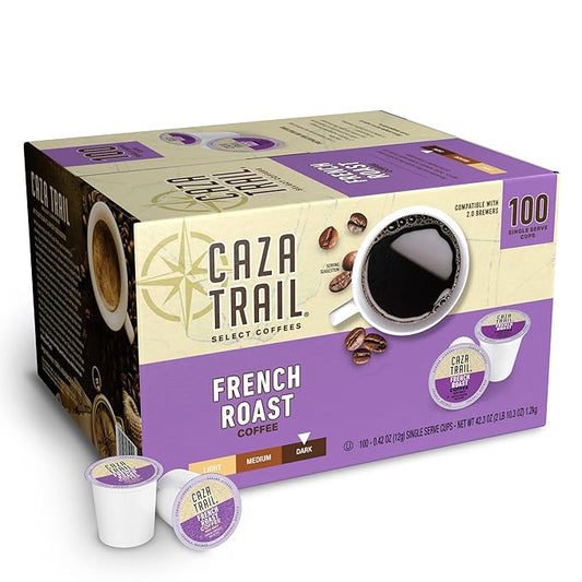 Caza Trail Coffee Pods, French Roast, Single Serve (Pack of 100) (Packaging May Vary)