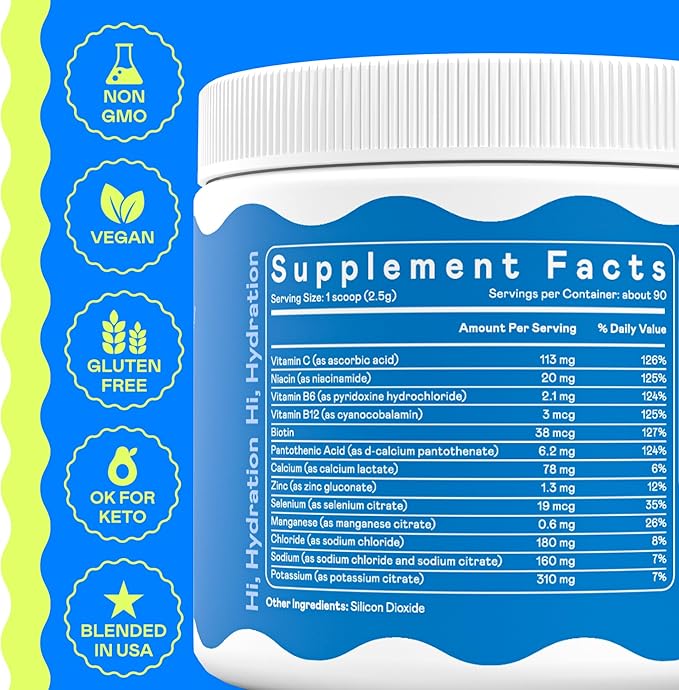 Hi-Lyte Electrolytes Powder Mix - Unflavored Hydration Support for Daily Wellness, Fasting, Keto - Sodium, Potassium, Magnesium, Vitamins - No Sugar, No Carbs, Clean Ingredients