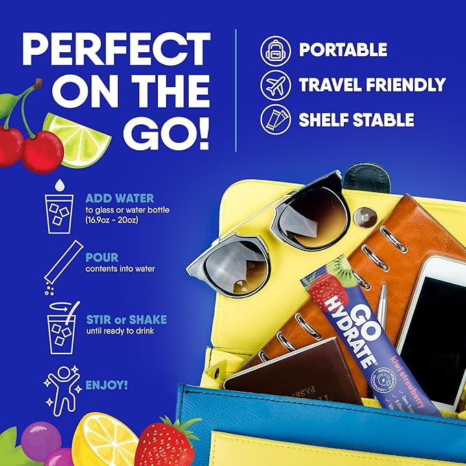 GoHydrate Instant Hydration Powder Packets - Low Sodium Electrolytes Drink Mix - Natural Hydration Support, Sugar Free Electrolyte Flavored Powder Drink with Vitamin D, 30 Packs, Lemon Citrus