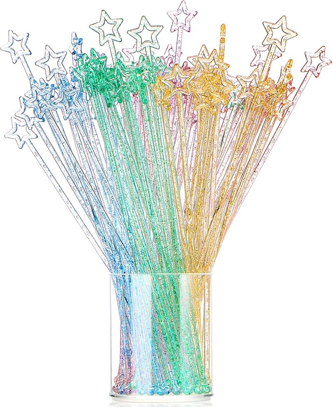 Mudder 100 Pieces 9.1 Inch Christmas Swizzle Sticks Cocktail Stirrers Plastic for Bar Disposible Plastic Star Top Crystal Swizzle Sticks for Christmas Party(Glittery Mixed Color)