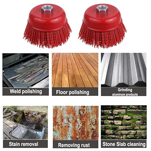 Abrasive Filament Nylon Bristle Cup Brush, 4" Nylon Cup Brush for Angle Grinder, 5/8" 11 Thread, 1/4" Drill Arbor-Remove Rust, Removal Rust Paint &Surface Prepping
