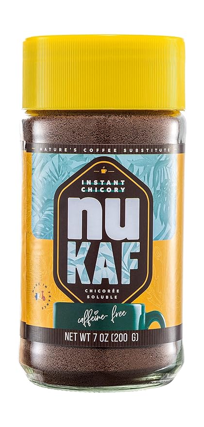 nuKAF By Gourmanity Instant Chicory Coffee Alternative, Brews Like Regular Coffee, All Natural 100% Chicory Root Powder, Great for Your Daily Drink, Rich in Prebiotics, Kosher, 7oz jar