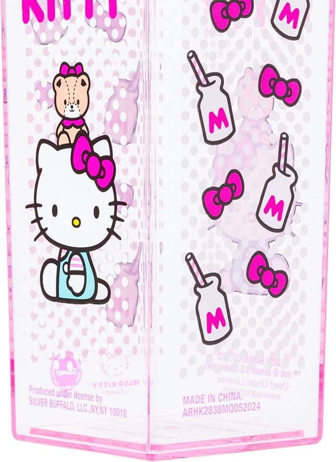 Silver Buffalo Sanrio Hello Kitty Plastic Milk Carton Bottle Featuring Hello Kitty and Tiny Chum, 16.2 Ounces