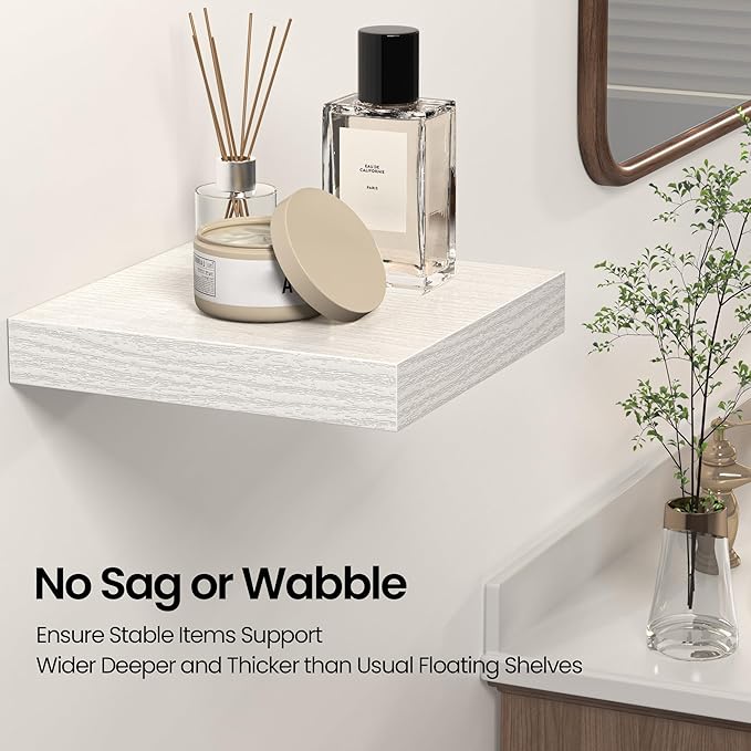 Square Floating Shelves for Wall, 10" W x 10" D x 1.4" H, Small Wooden Wall Mounted Display Shelves with Invisible Brackets for Living Room, Bedroom, Bathroom, Kitchen Decor, Set of 4, White