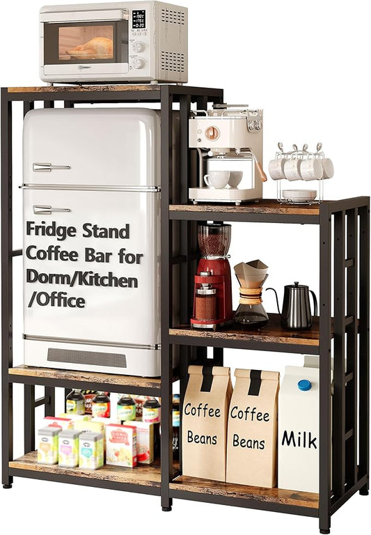 Mini Fridge Stand Coffee Bar Cabinet Station With Small Refrigerator Insert Storage Space, Shelf Organizer For Dorm Microwave To Sit On, Baker Rack for Office, Big Table To Go Over Hide Minifridge