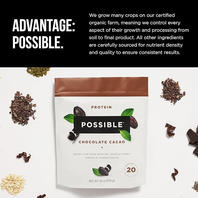 Protein Powder Chocolate Cacao - 20g of Vegan, Plant-Based Protein Mix - Non-GMO, Non-Dairy, Gluten-Free - 3.5g of BCAAs - 9 Essential Amino Acids - 15-Day Supply - 1 Bag, 15 Servings