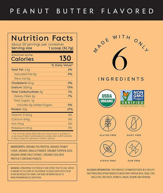 Truvani Vegan Pea Protein Powder | Peanut Butter | 20g Organic Plant Based Protein | 20 Servings | Keto | Gluten & Dairy Free | Low Carb | No Added Sugar