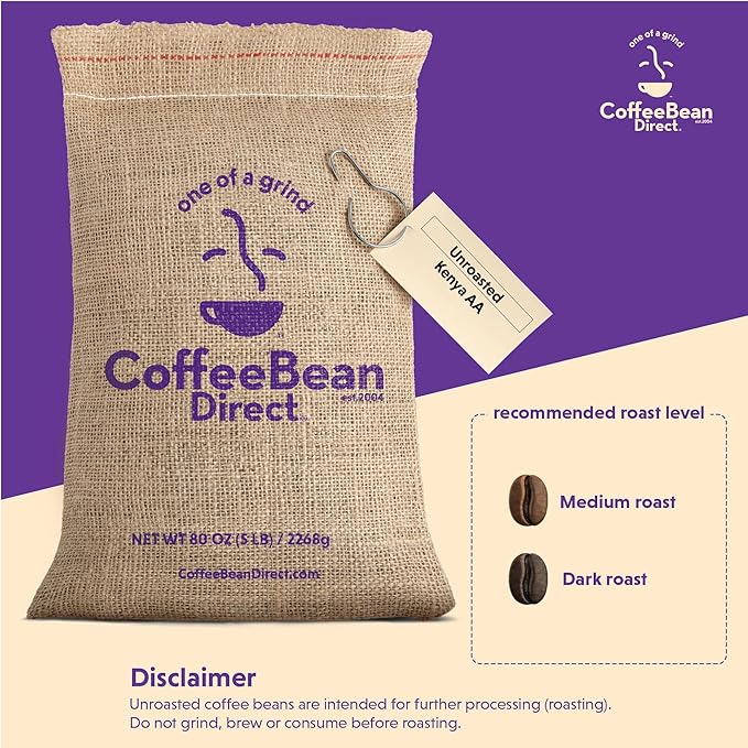 Coffee Bean Direct Unroasted Kenya AA, 5 Pound (Pack of 1)