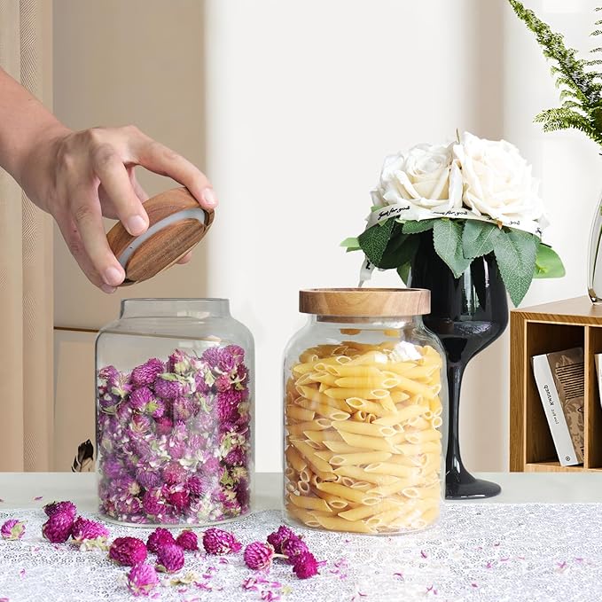 Glass Coffee Canister Glass Food Storage Jars With Airtight Lids Borosilicate Glass Coffee Canister Container for Coffee Beans & Grounds Tea Sugar Spices Kitchen (1200ml/40oz -1 pack-with spoon)