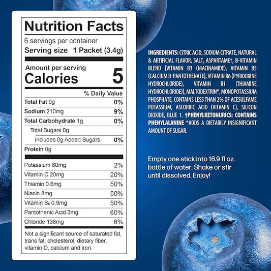 PeakH20 Electrolytes Powder Hydration Packets | Berry Blue | 72 Servings | Sugar Free Water Flavor Packets for Workout Recovery