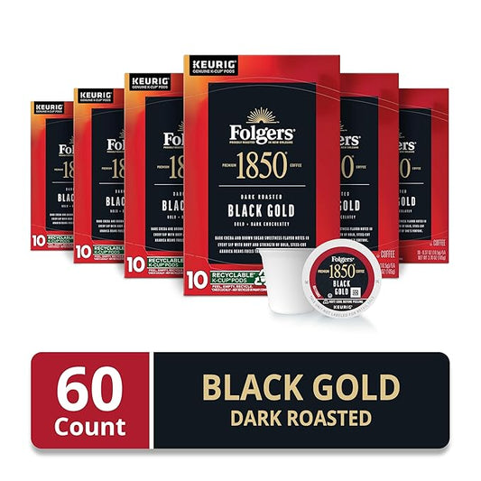 Folgers 1850 Black Gold Dark Roast Coffee, 60 Keurig K-Cup Pods