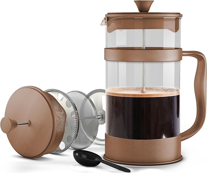 Utopia Kitchen 51 Ounce 1.5 Liter French Press Coffee Maker, Tea Maker, Travel Coffee Presses, Heat Resistant Thickened Borosilicate Coffee Pot for Camping Travel Gifts, Brown Pack of 1