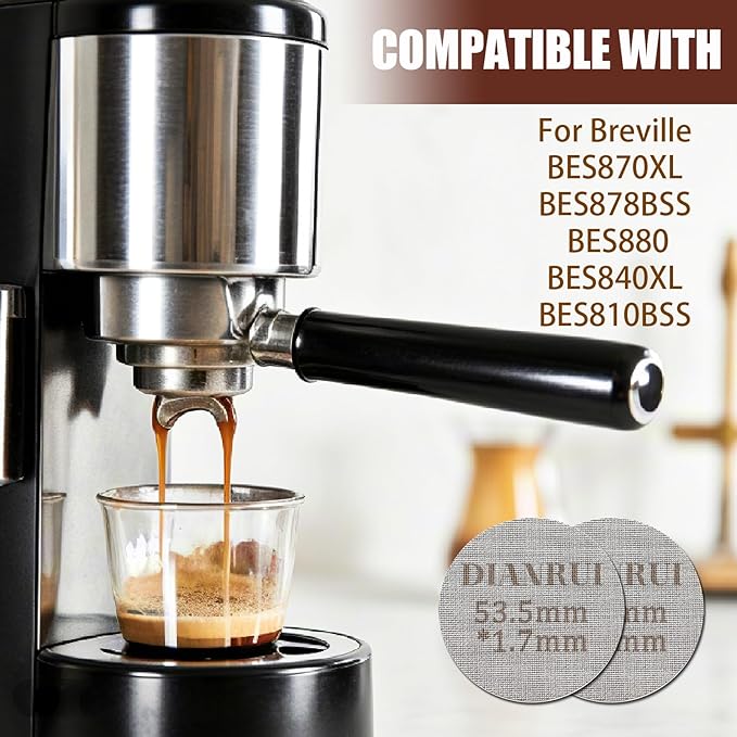 Dianrui 53.3mm Puck Screen Espresso Puck Screen for Breville 54mm Portafilter- 316 Stainless Steel Lower Shower Screen (53.3mm*1.7mm*150μm）