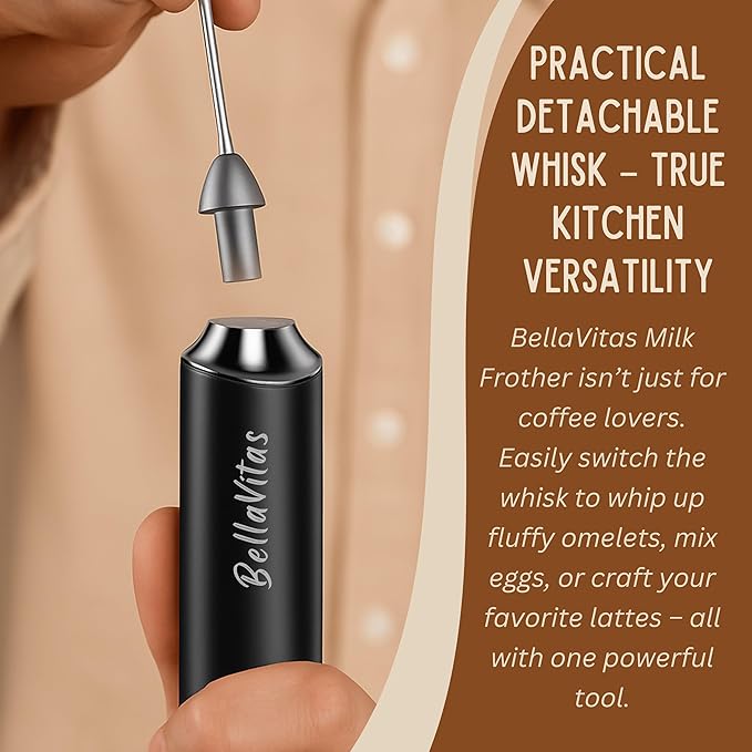 Milk Frother Handheld Rechargeable 3-Speed Electric Frother Wand Whisk Foam Maker Drink Mixer with Stand, 2 Whisks, Spice Shaker, Art Stencils, Art Pen for Coffee Latte, Cappuccino, Black