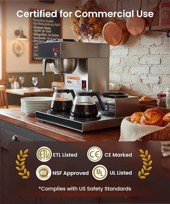 SYBO Commercial Coffee Maker 12 Cup, Pour Over Drip Coffee Maker Brewer with 3 Lower Warmers, Stainless Steel Cafetera