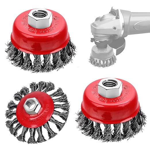 MIKILIKIEN 3 Pack Wire Wheel Brush for Angle Grinder, 4 Inch Angle Grinder Wire Wheel, Wire Wheels for 4 1/2 Angle Grinder -5/8 Inch Threaded Arbor ,0.02 Inch Carbon Steel Wire Brush for Angle Grinder