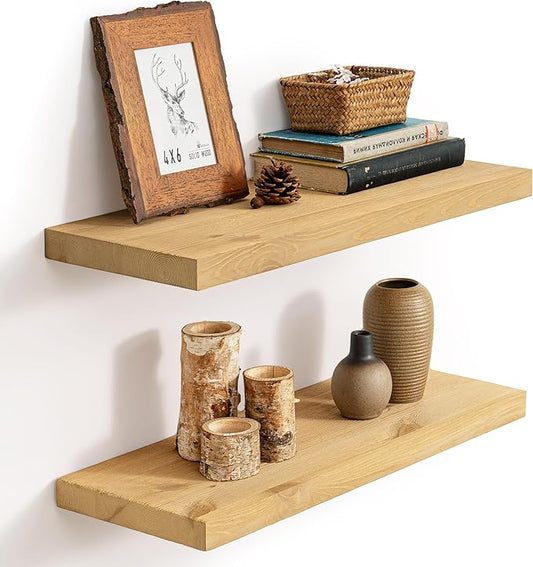 Marsmiles Floating Shelves | 24 Inch Natural Wood Wall Shelves Set of 2 | 9.3 Inch Deep Rustic Reclaimed Wood Shelves for Room Wall | Farmhouse Floating Shelves for Living Room Bathroom