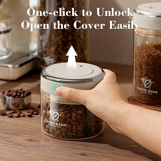 Coffee Bean Storage Container with One-way Valve Airtight Lid Date Tracker for Coffee and More Food Fresh and Storage, Clear Borosilicate Glass Coffee Canister(0.5 Qt - 6 OZ)