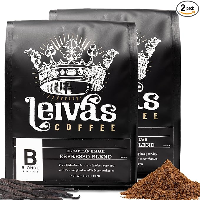 Leiva’s Ground Blonde Espresso (8oz), Small Batch Roasted, Micro-Lot Guatemalan Beans – El Capitan Elijah Espresso Coffee Ground w/Floral, Citrus & Caramel Notes - Low Acidity Blonde Roast (2 Pack)