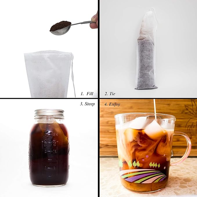 Modern By Design 100 Pack 4" x 12" Cold Brew Coffee Filter, Disposable Mesh Brewing Sock for Concentrate Coffee/Tea, Use with Flasks, Bottles, Mason Jars, etc., Strong Design and No Mess