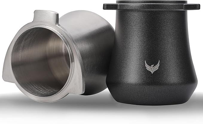 KNODOS Coffee Dosing Cup 54mm For Breville Espresso Machine Portafilter Stainless Steel Espresso Dose Cup With Grinder Activating Tab (Black)