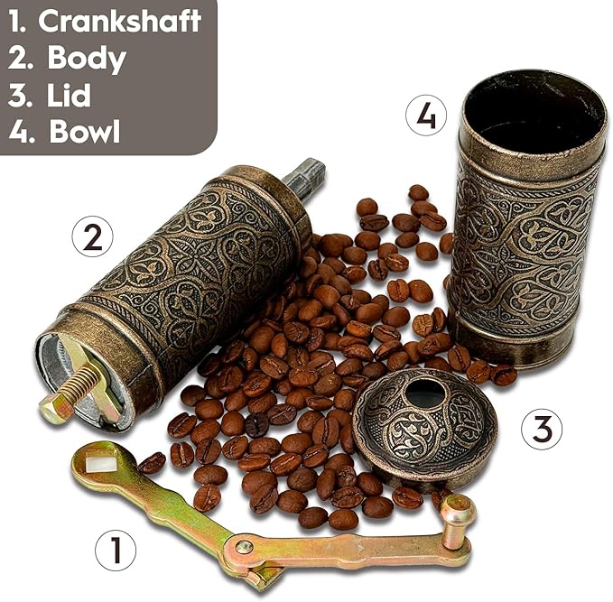Handmade Turkish Pepper & Coffee Grinder, Refillable Turkish Spice Mill with Adjustable Coarseness, Manual Coffee Mill with Handle, Coffee Grinder Metal with Hand Crank 22 cm-8.66 inch (Antique)
