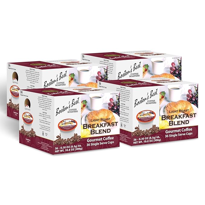 Boston’s Best - Smooth Light-Roast Breakfast Blend, Delicious Gourmet Coffee Compatible with Keurig Coffee Maker - 144 Count (Pack of 1)