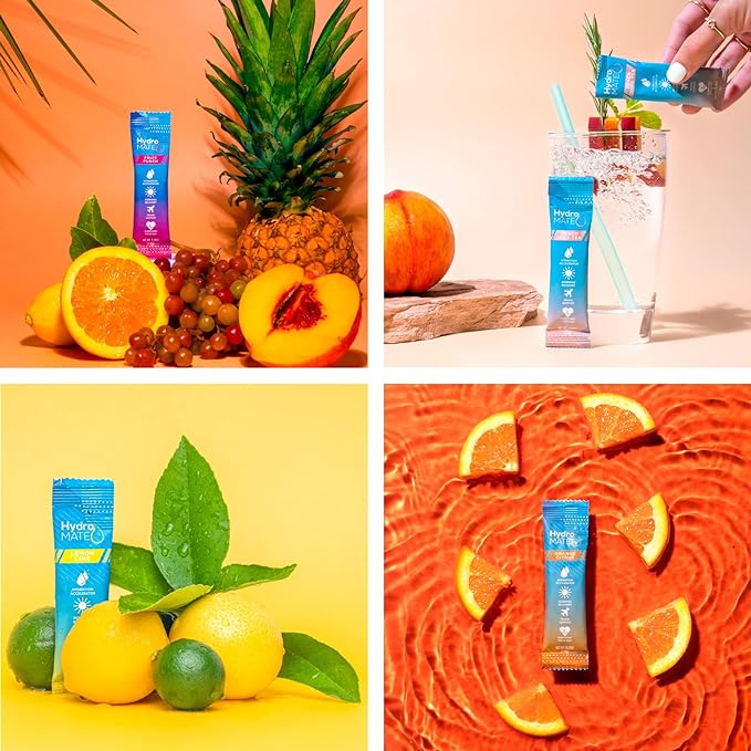 HydroMATE Electrolytes Powder Packets Low Carb Hydration Accelerator Drink Mix Party Relief Plus Vitamin C Variety Pack 16 Sticks