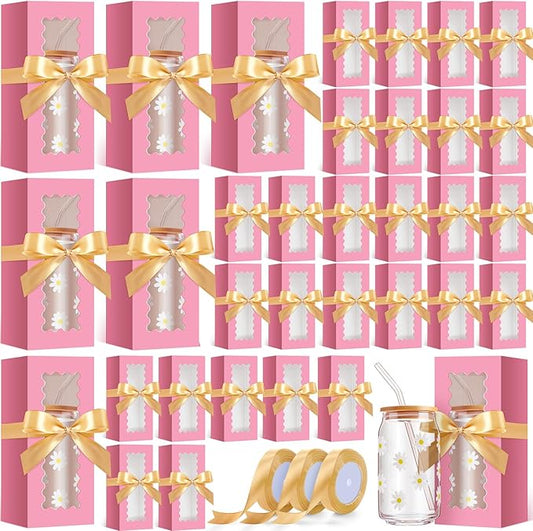 Windyun 100 Pcs Tumbler Gift Boxes for Sublimation Glass Exhibition Boxes Transparent for 12oz 16oz 20oz Shipping Cup Exhibition Packaging for Jars Mug Can Party Supplies(Pink)