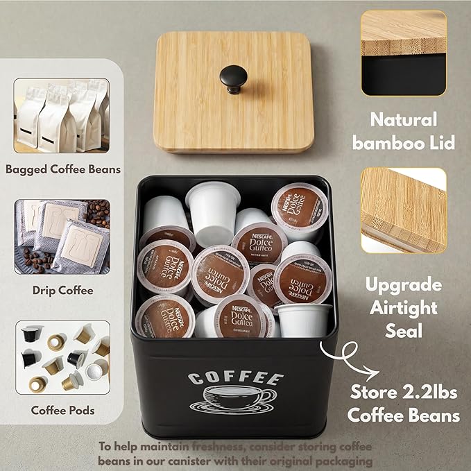 PERFNIQUE Coffee Canister, Airtight Coffee Bean Storage Container, Café Grounds Container, Cafe Jar Cafe Holder, K Cup Holder, Food Storage Container, Farmhouse Kitchen Decor