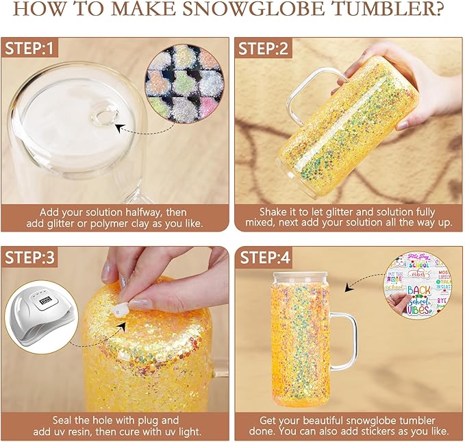 20 Oz Glass Snow Globe Tumbler with Handle, 6 Pack Pre-Drilled Double Wall Snowglobe Cup Coffee Mug for DIY Glitter Snow Globe, Outside 20 Oz Inside 16 Oz