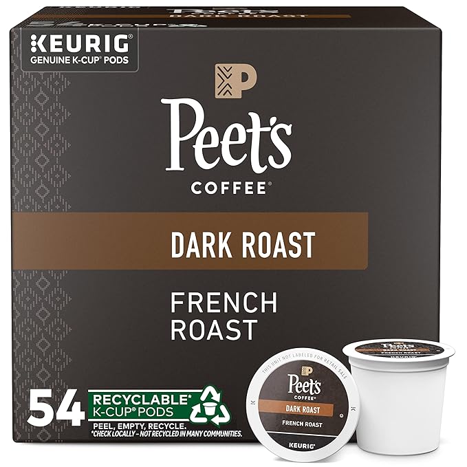 Peet's Coffee, Dark Roast Keurig K-Cup Pods, 100% Arabica Coffee - French Roast 54 Count (1 Box of 54 K-Cup Pods)