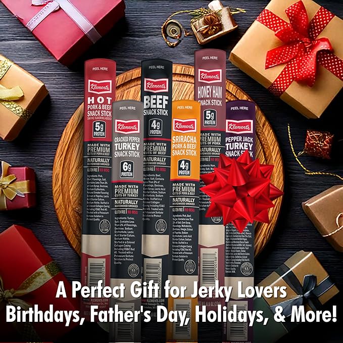 Jerky.com Jerky Gift Basket for Men | 30 Piece Meat Sticks Sampler with Beef Sticks, Pork, Ham, Sriracha, Turkey | High Protein, Low Carb, Keto Friendly Beef Jerky Snack Pack | Gifts for Men