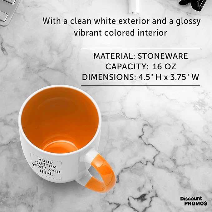 Custom Bistro Style Large Coffee Mugs 16 oz. Set of 10/50/100, Personalized Bulk Pack - Perfect for Coffee, Tea, Espresso, Hot Cocoa, Other Beverages - Orange