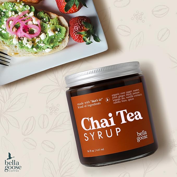 Bella Goose Chai Tea Syrup for Coffee (16oz) - Homemade Chai Tea Latte Syrup with Pure Cane Sugar, Vanilla & Spices - No Artificial Flavors, Oils or Dyes Syrups for Coffee Drinks, 32 Servings